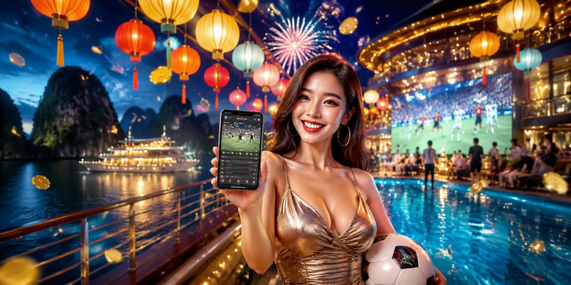 Người dùng tại Hạ Long truy cập ứng dụng casino và Jackpot vào buổi tối tại chợ đêm