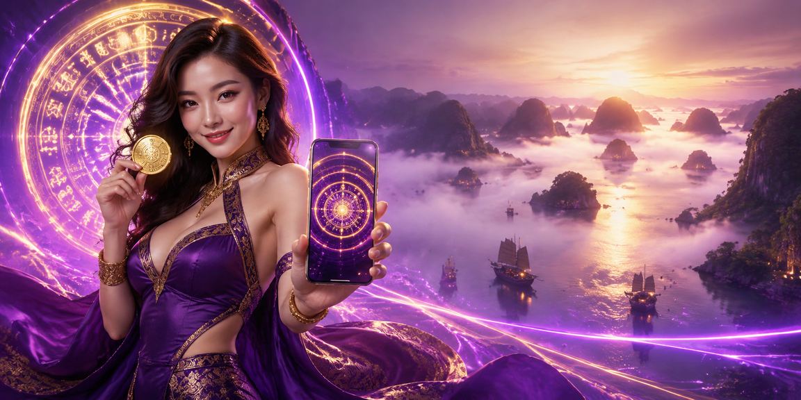 Người chơi sử dụng casino di động dưới ánh đèn neon tại vịnh Hạ Long về đêm